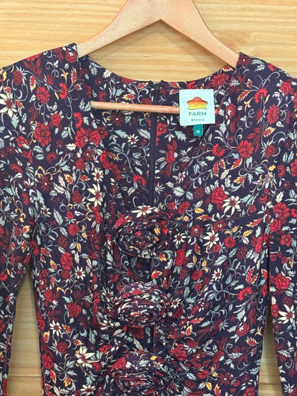 Farm Rio Chelsea Garden Floral Applique Long Sleeve Jersey Midi Dress size XS - Picture 6 of 13